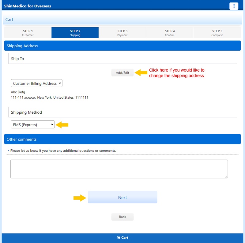 shipping address